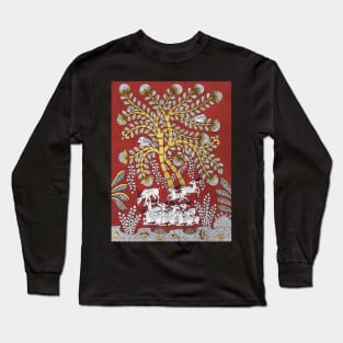 Tree of life ( Red and Gold) indian folk art print in phad style Long Sleeve T-Shirt